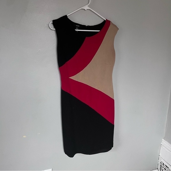 Alfani Colorblock Sleeveless Shift Knee Length Dress Black Red XS Small 2 - Picture 6 of 9